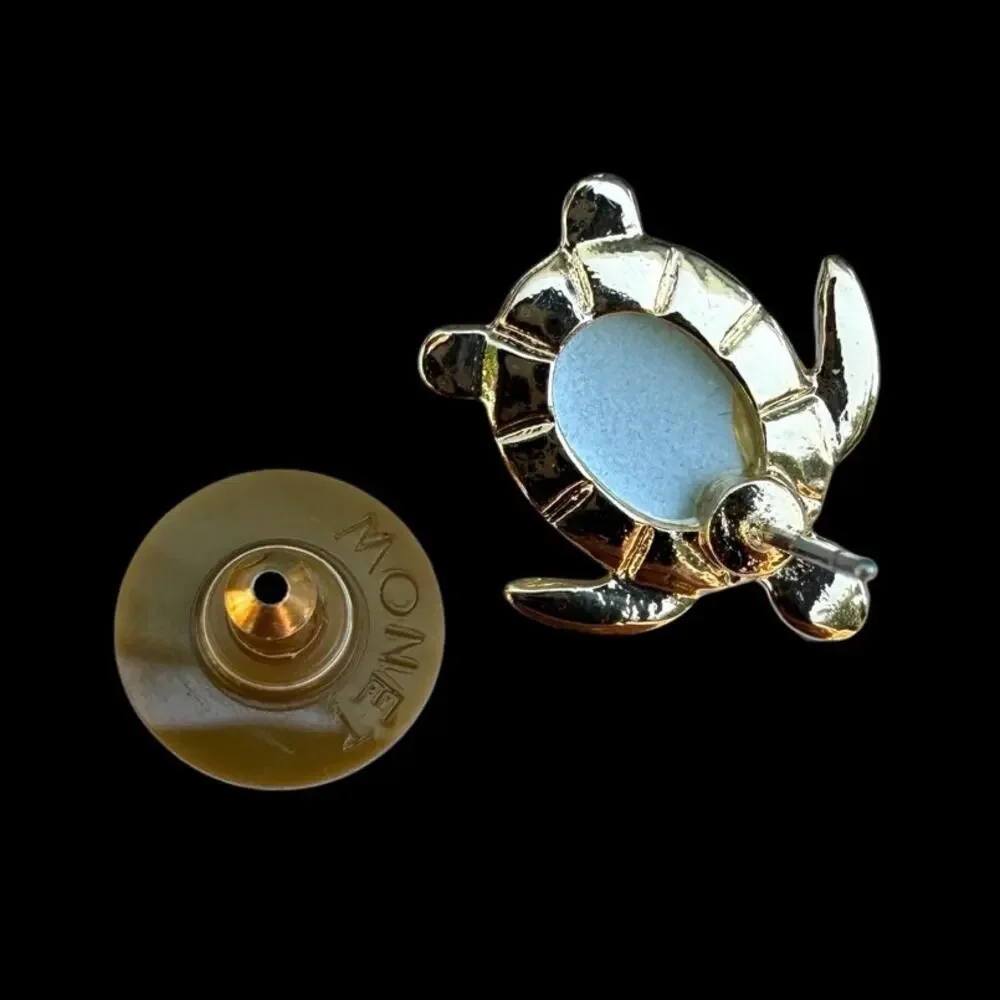 MONET Sea Turtle Post Earrings Aqua Minet Faceted Glass Gold Tone Modern Beach